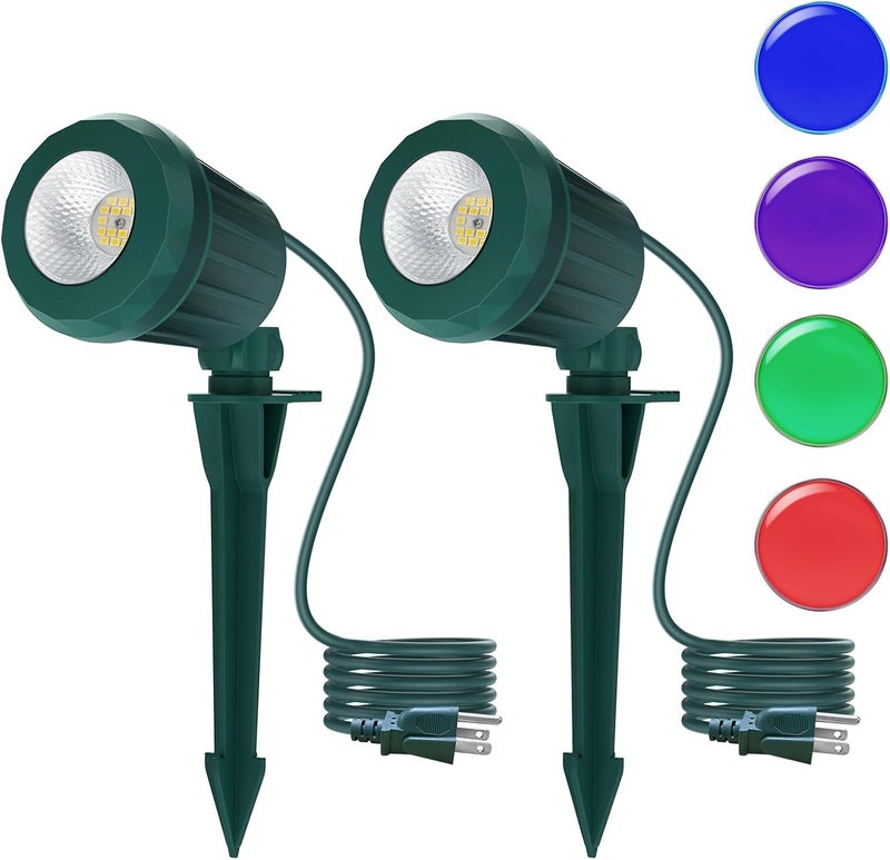 Holeva Spotlight Outdoor – 120V Plug-In, 6500K Cool White LED Landscape Lighting with RGB Purple 4 Color Lenses for Yard, Garden, Lawn & Tree Decor on Holidays&Everyday, IP67 Waterproof (2 Pack,Green) - Image 1
